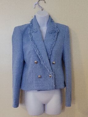 Zara Light Blue Tweed Double-Breasted Blazer